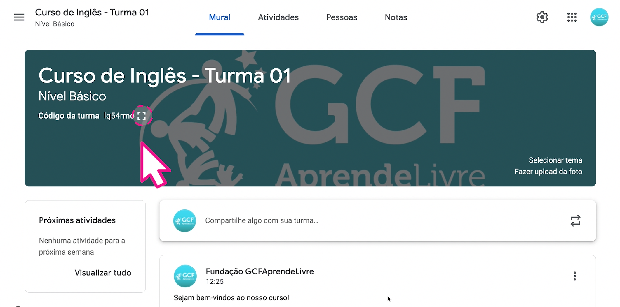 Como compartilhar o código da turma do google sala de aula - imagem1